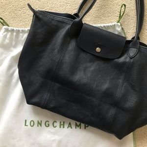 Longchamp Le Pliage Cuir Leather Tote - Blue In Navy